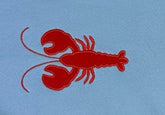 Red lobster illustration on a light blue background