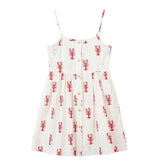 ivory dress with red lobsters, sleeveless with buttons down the front