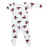 A baby long-sleeve pajama set featuring a white top and matching pants with an all-over red lobster print, laid flat on a white background.