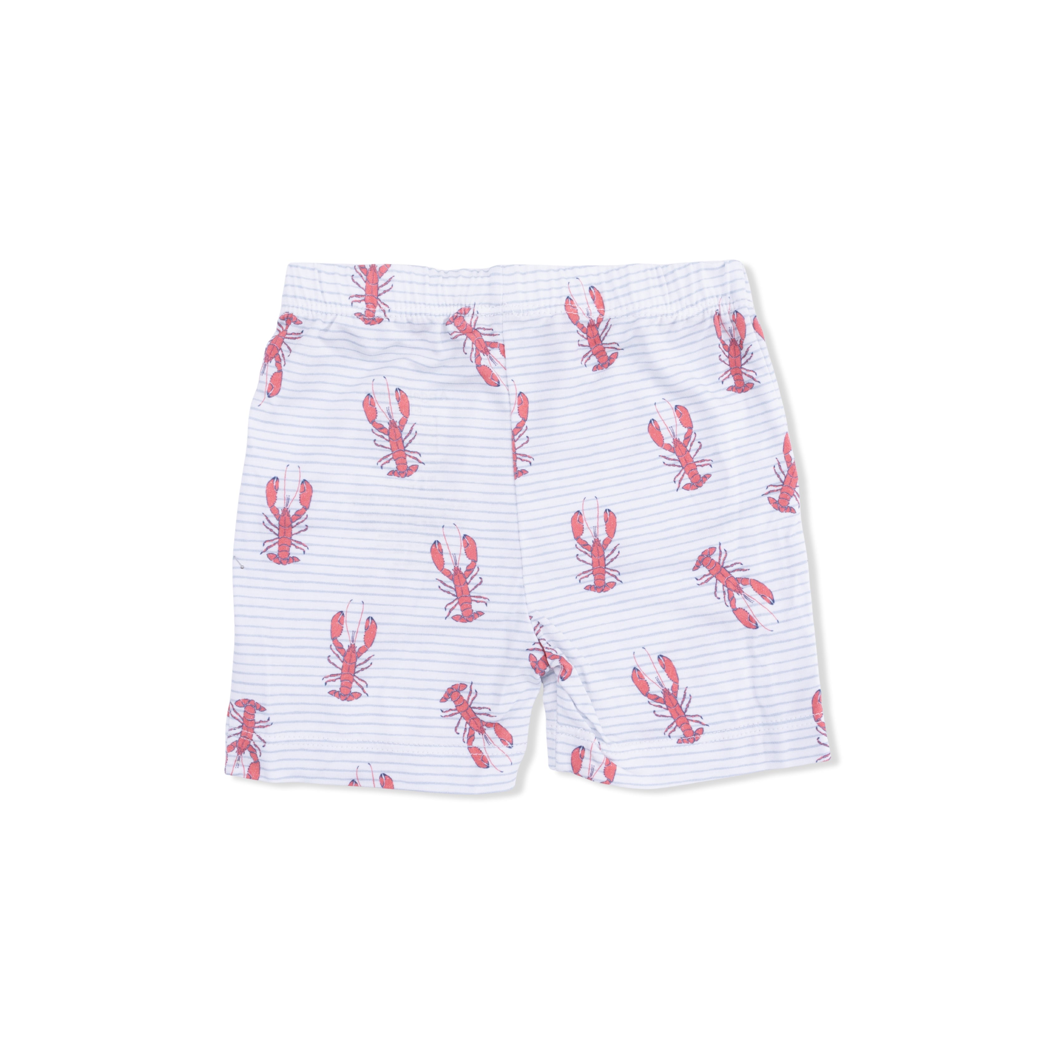 White shorts with red lobster pattern on a white background