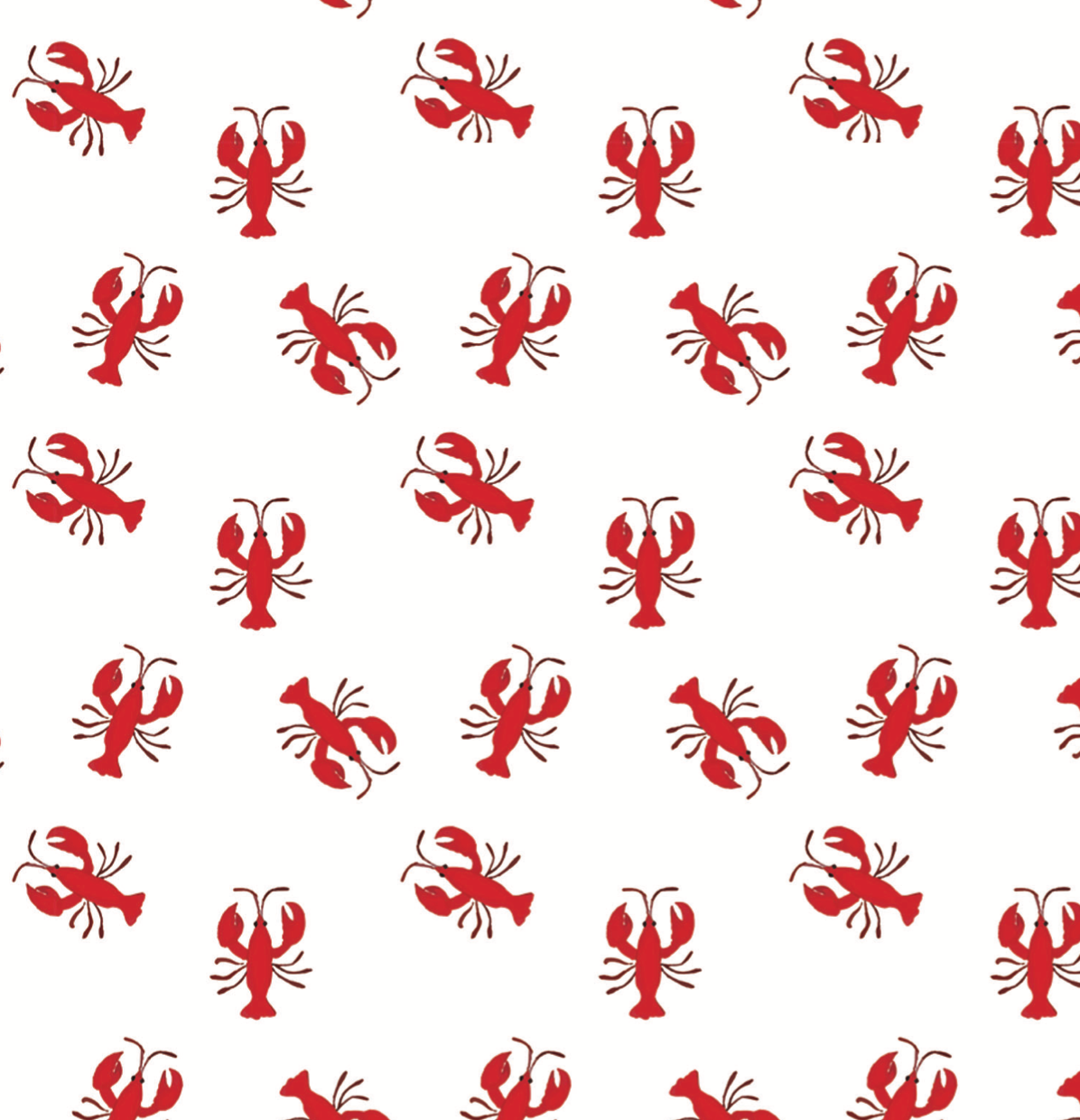 Pattern of red lobsters on a white background