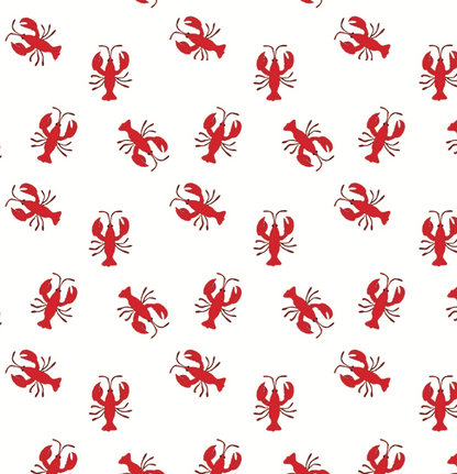 Pattern of red lobsters on a white background