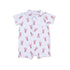 Baby romper with red lobster pattern on a white background