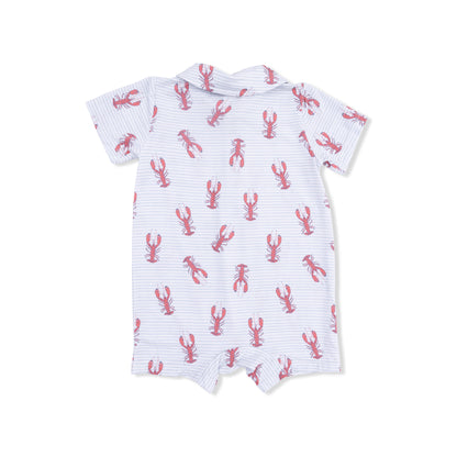 White romper with red lobster pattern on a white background