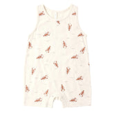 White romper with red lobster pattern on a white background