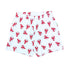 White shorts with red lobster pattern on a white background
