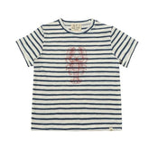 navy striped tee with faded lobster graphic