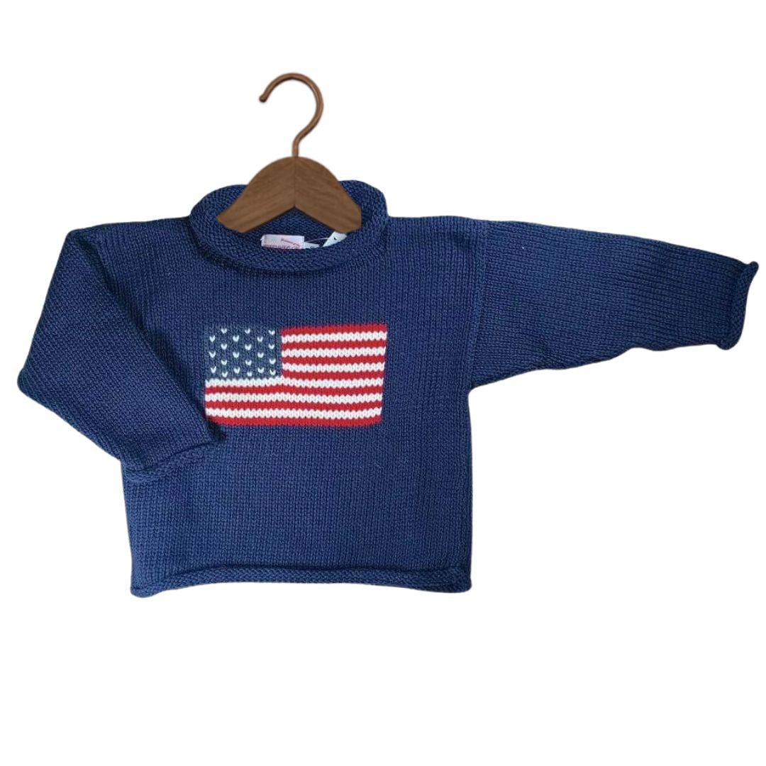 Pull col roulé bleu marine drapeau américain 