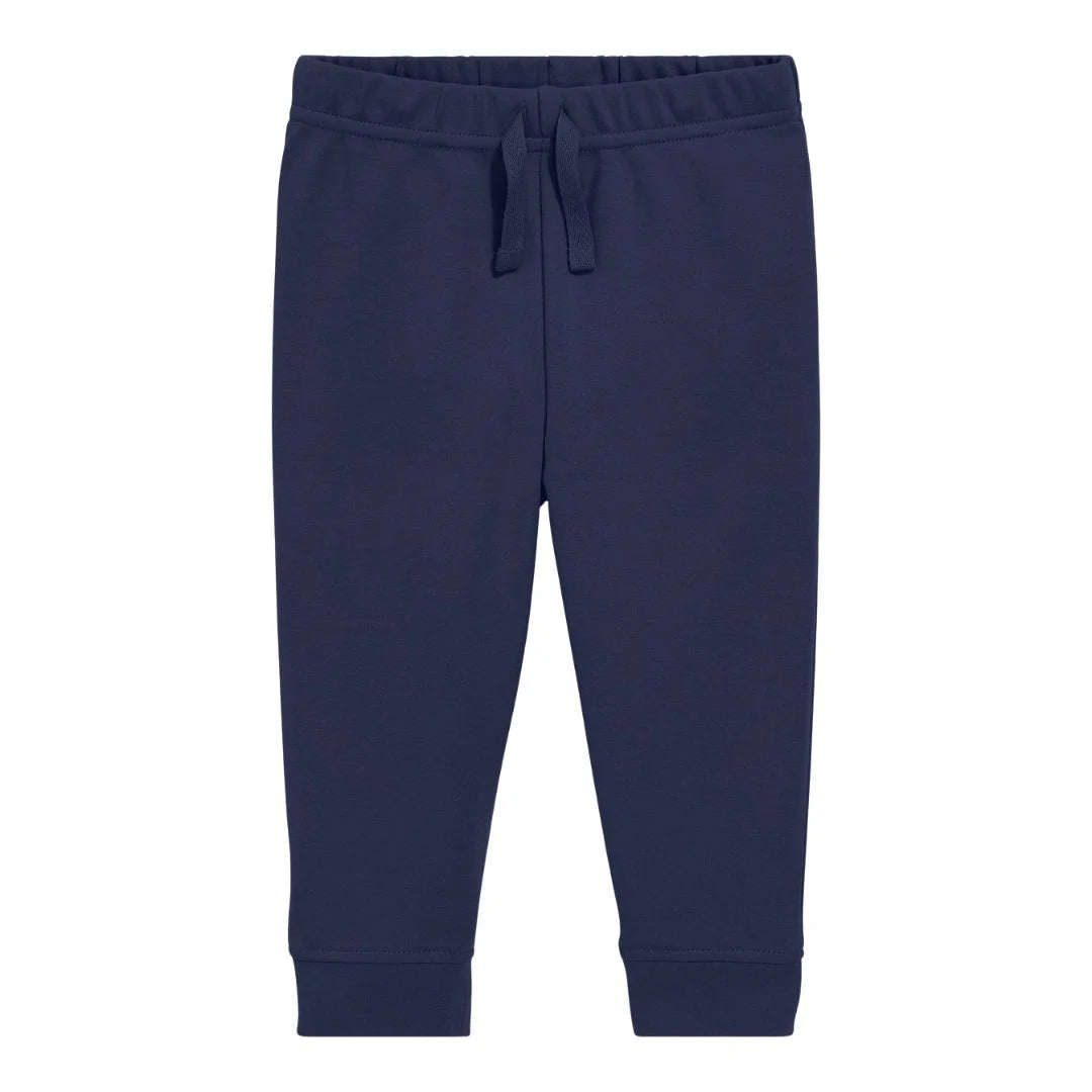 Navy blue sweatpants on a white background