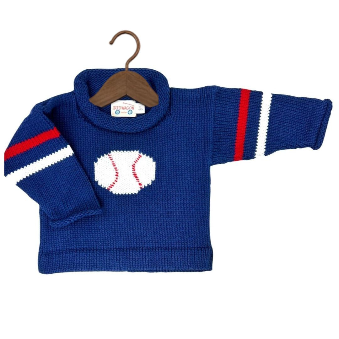 Navy Baseball Roll Neck Sweater