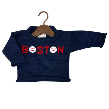 Navy Boston Baseball Roll Neck Sweater