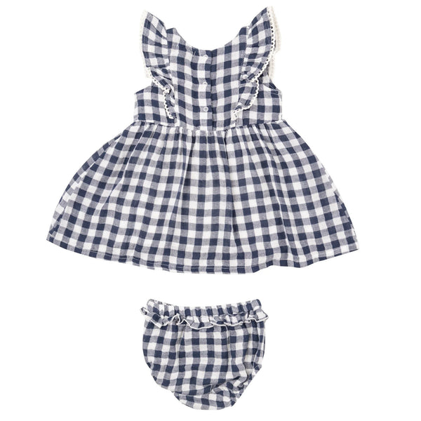 navy gingham dress and matching diaper cover