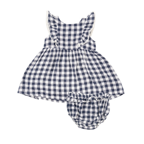 navy gingham dress and matching diaper cover