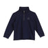Navy blue pullover with a small logo on a white background