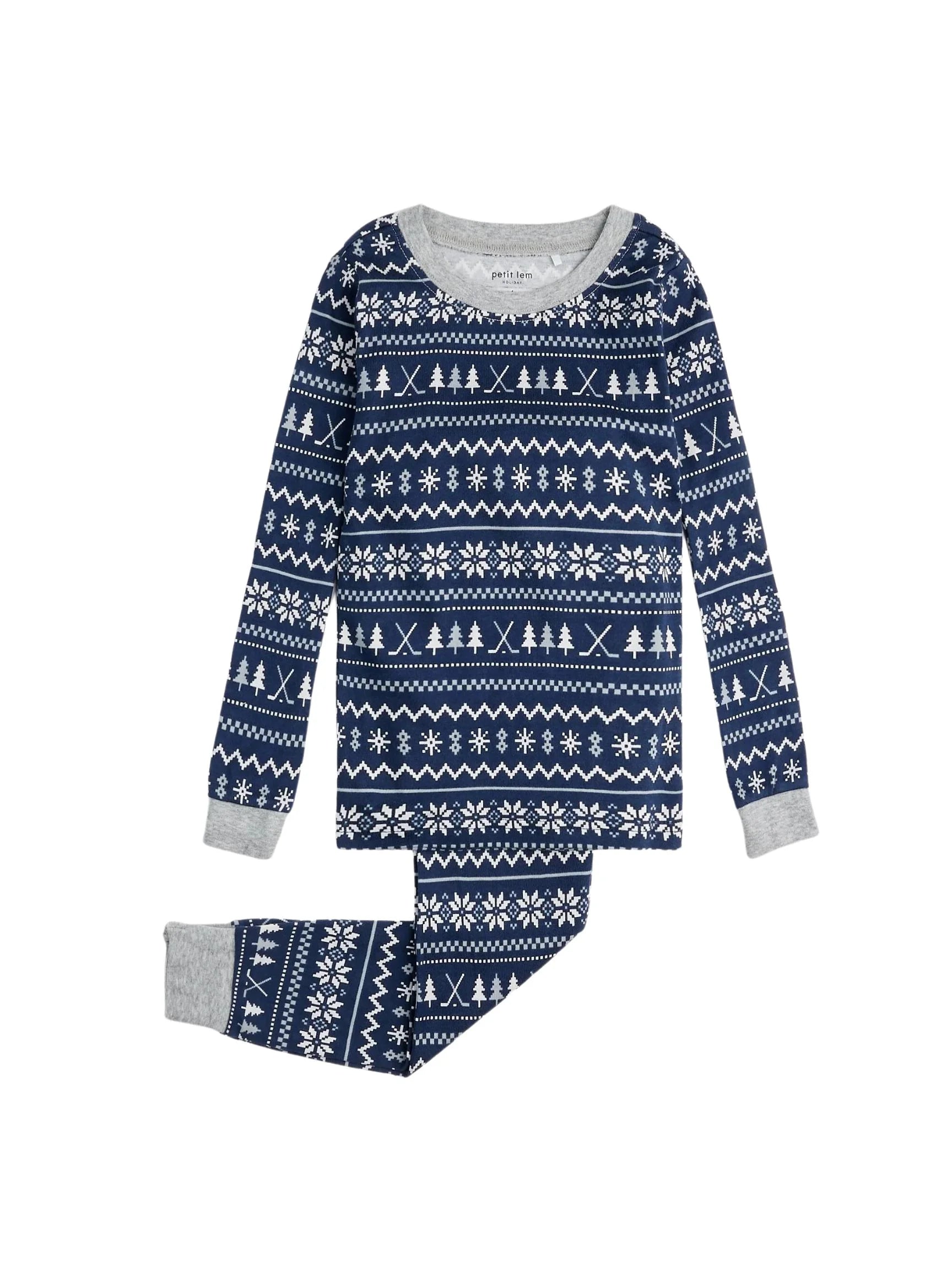 Children s Navy Fairisle Hockey 2pc Pajamas The Red Wagon