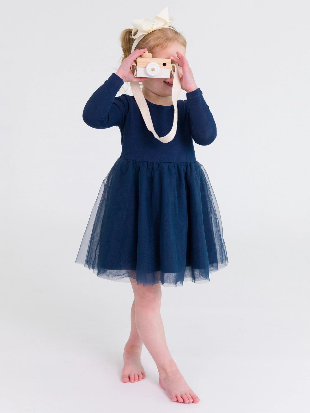 Dark Navy Long Sleeve Tulle Twirl Dress