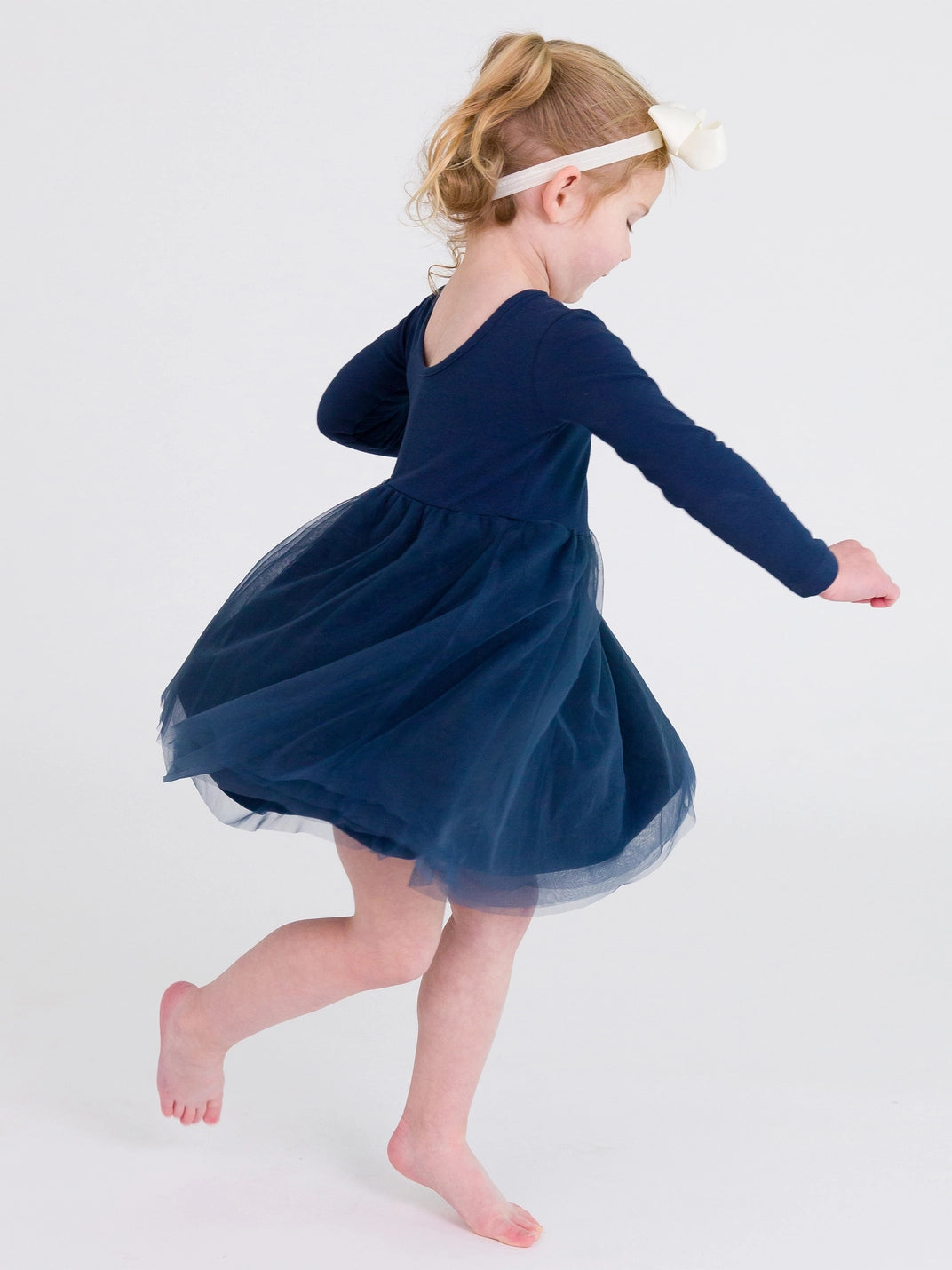 Dark Navy Long Sleeve Tulle Twirl Dress