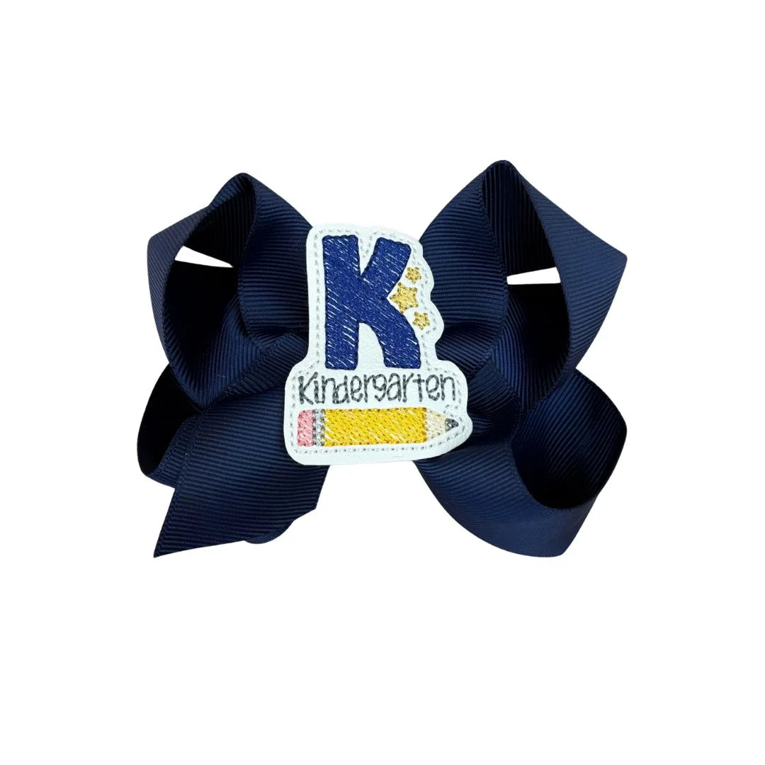navy bow with kindergarten patch