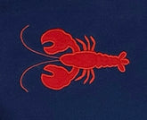 Red lobster design on a blue background