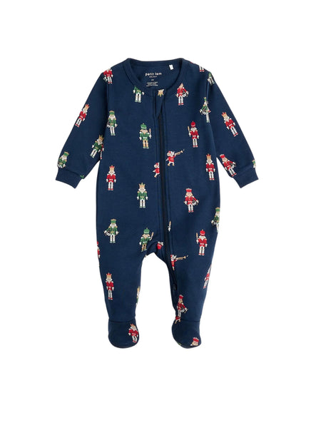 navy footie with green and red nutcrackers all over