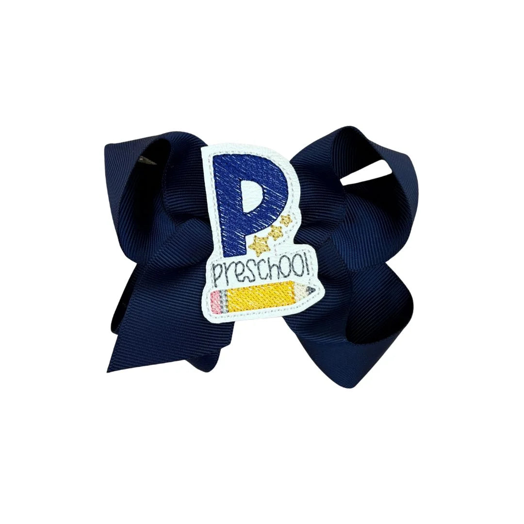 Navy blue bow with a &