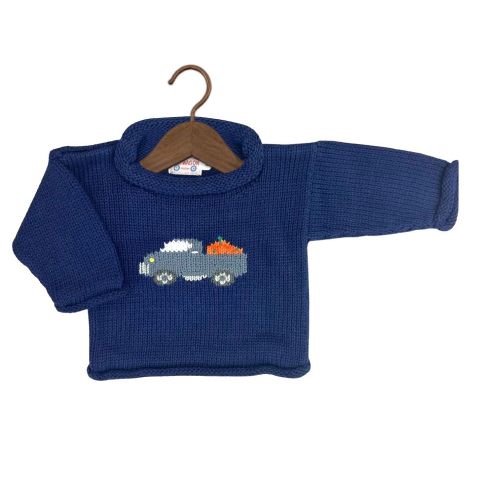 Pull à col roulé bleu marine Pumpkin Truck 