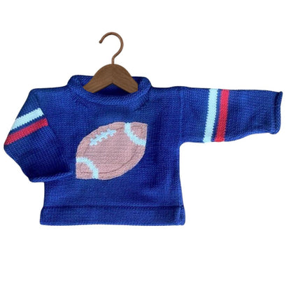 Marineblauer und roter Fußball-Rollkragenpullover 