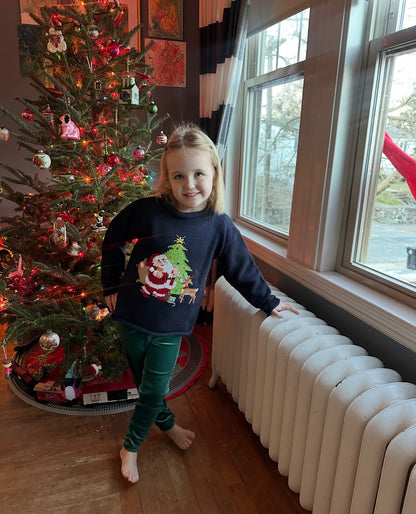 Navy Santa/Tree/Reindeer Roll Neck Sweater