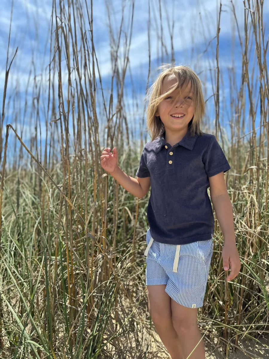 navy white striped seersucker boys shorts