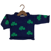 navy sweater with kelly green shamrocks all over