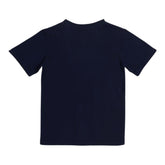 Navy blue t-shirt on a light gray background