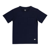 Navy blue t-shirt with a pocket on a white background