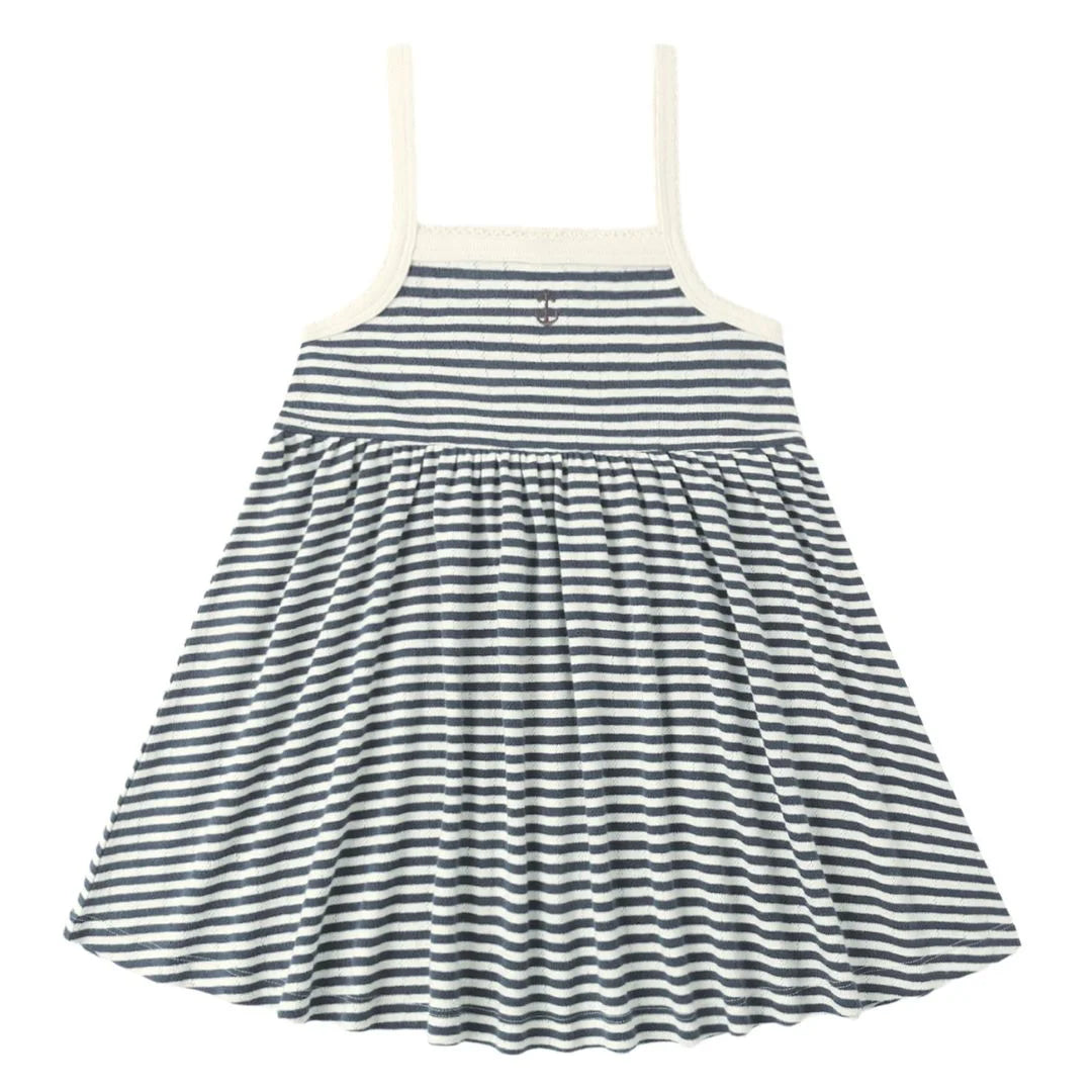 Striped dress with thin straps on a white background