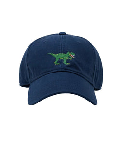 navy baseball hat with green embroidered t rex