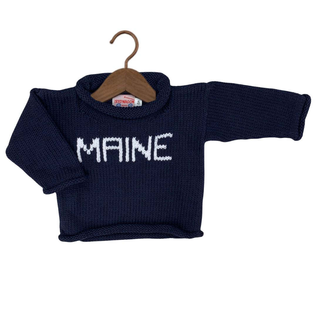 Navy and White Maine Roll Neck Sweater