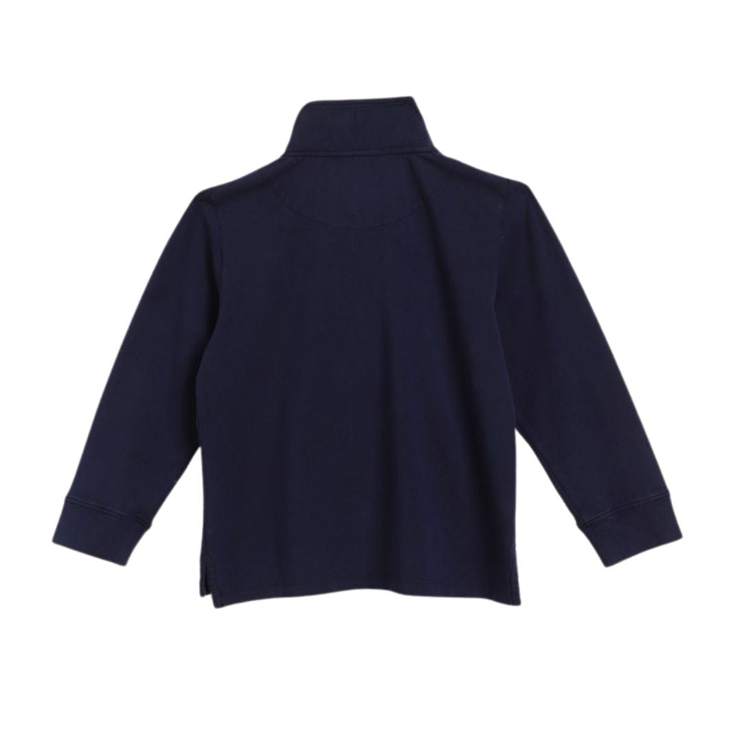 Navy blue sweater on a light gray background