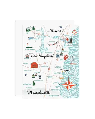 greeting card with New England seacoast