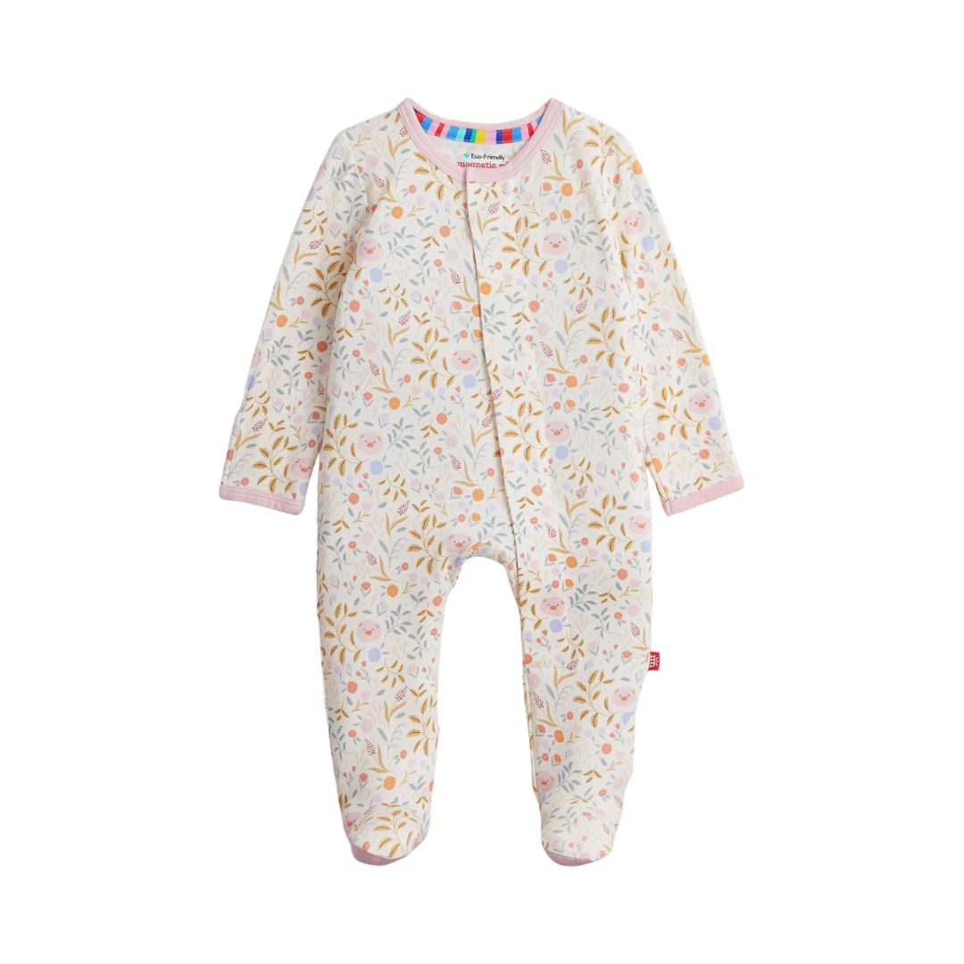Ivory/Pink Oinklet Floral Pig Magnetic Footie