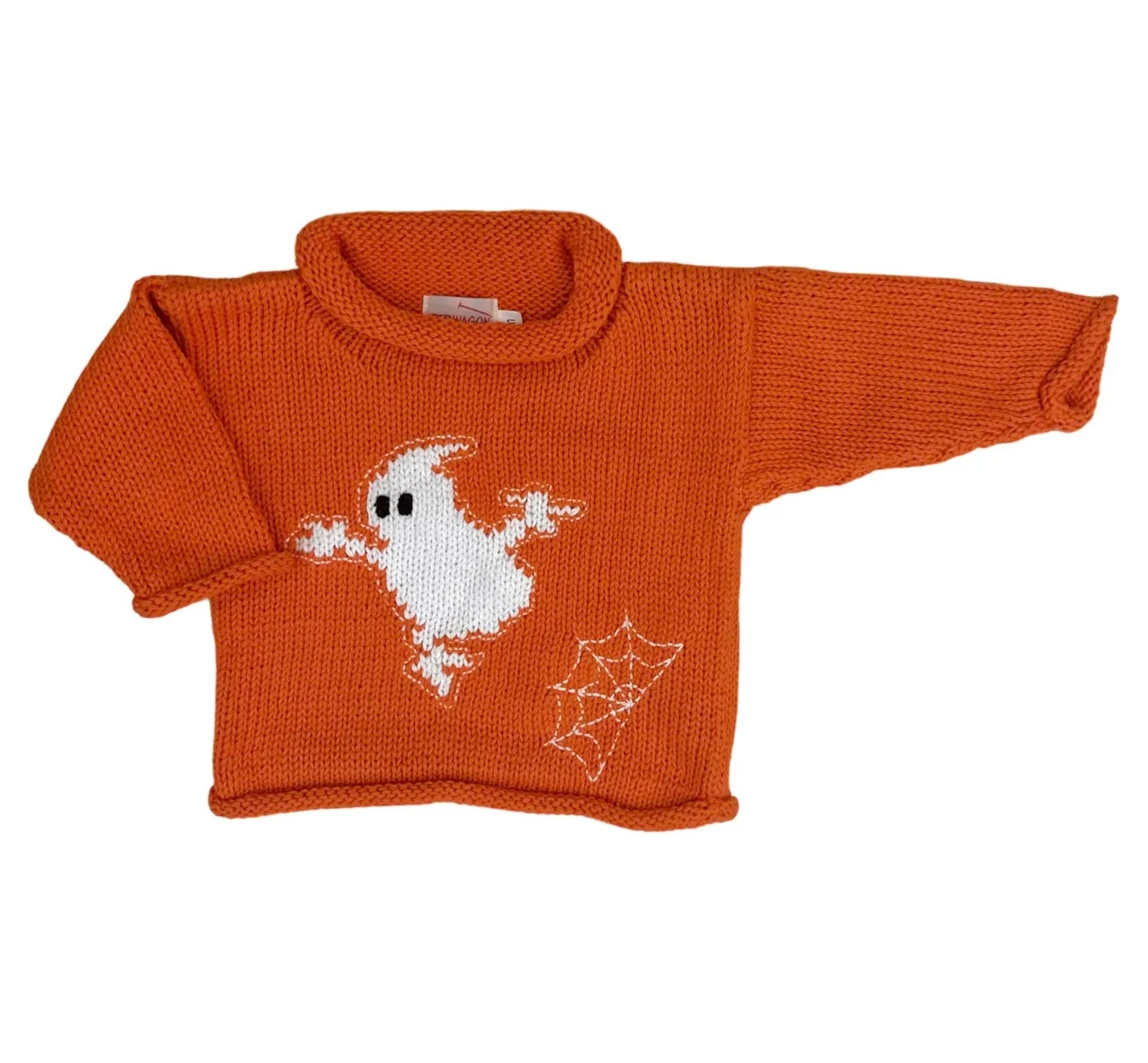 Orange Ghost Spider Web Roll Neck Sweater