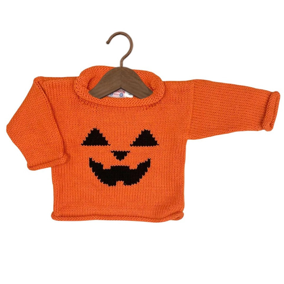 Orange Jack-O-Lantern Roll Neck Sweater