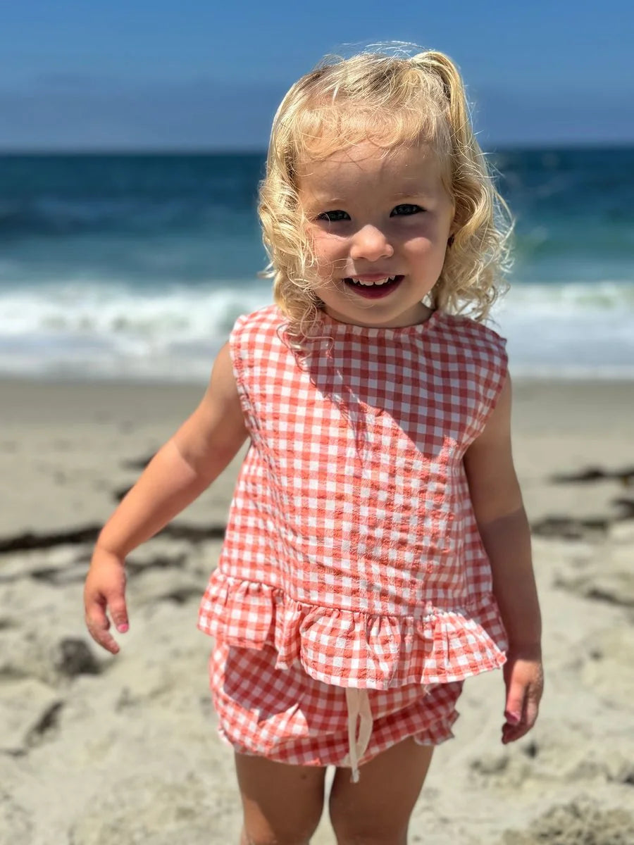 orange plaid baby outfit for summer