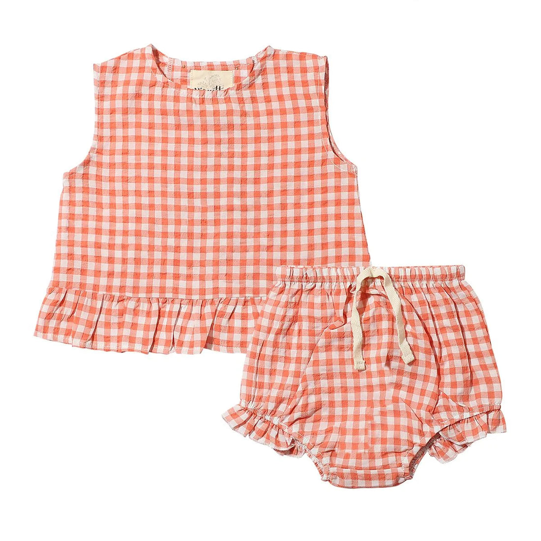 orange plaid baby outfit for summer