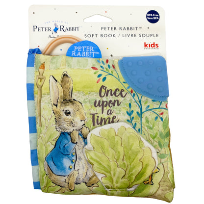 Peter Rabbit soft book packaging with a rabbit illustration and text on a white background
