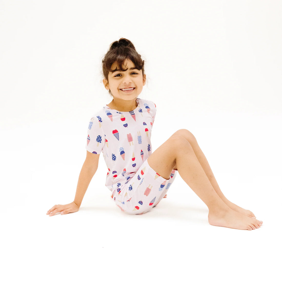 pink pajamas with red white blue ice cream all over