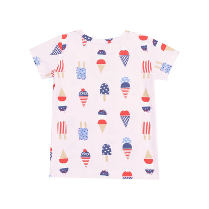 pink pajamas with red white blue ice cream all over
