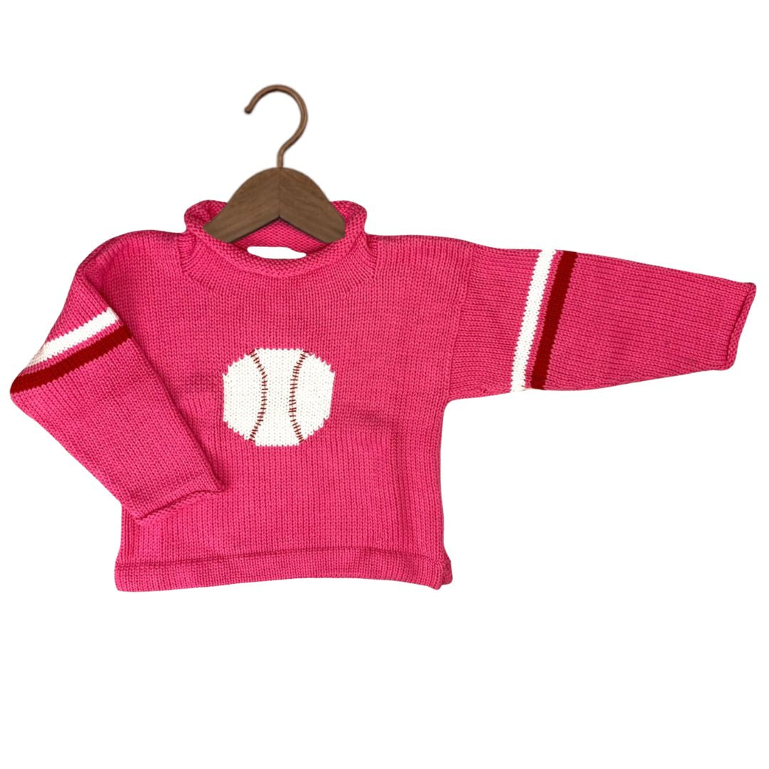 Pink Baseball Roll Neck Sweater