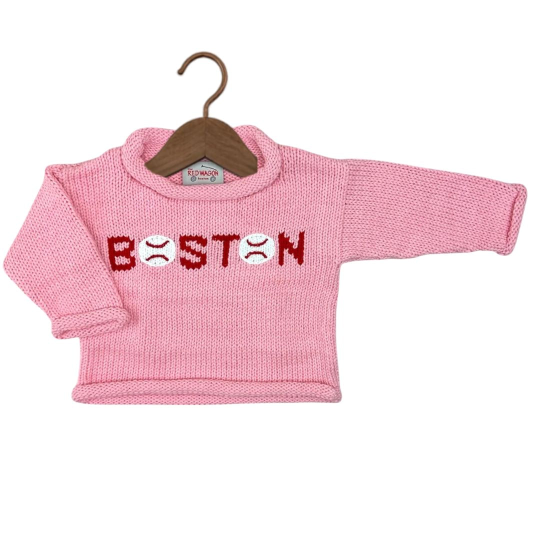 Pink Boston Baseball Roll Neck Sweater
