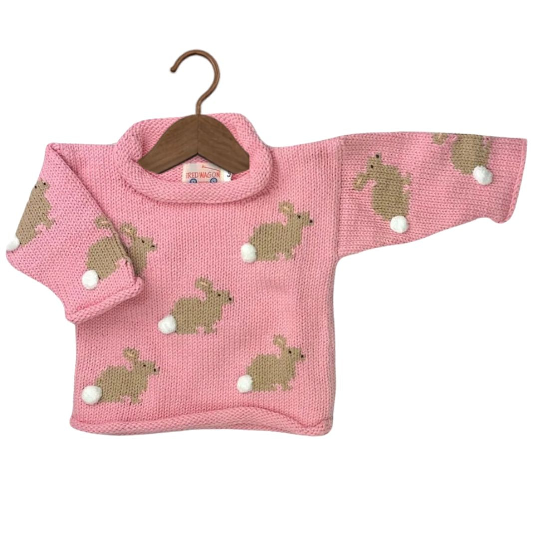 Pull col roulé lapin rose