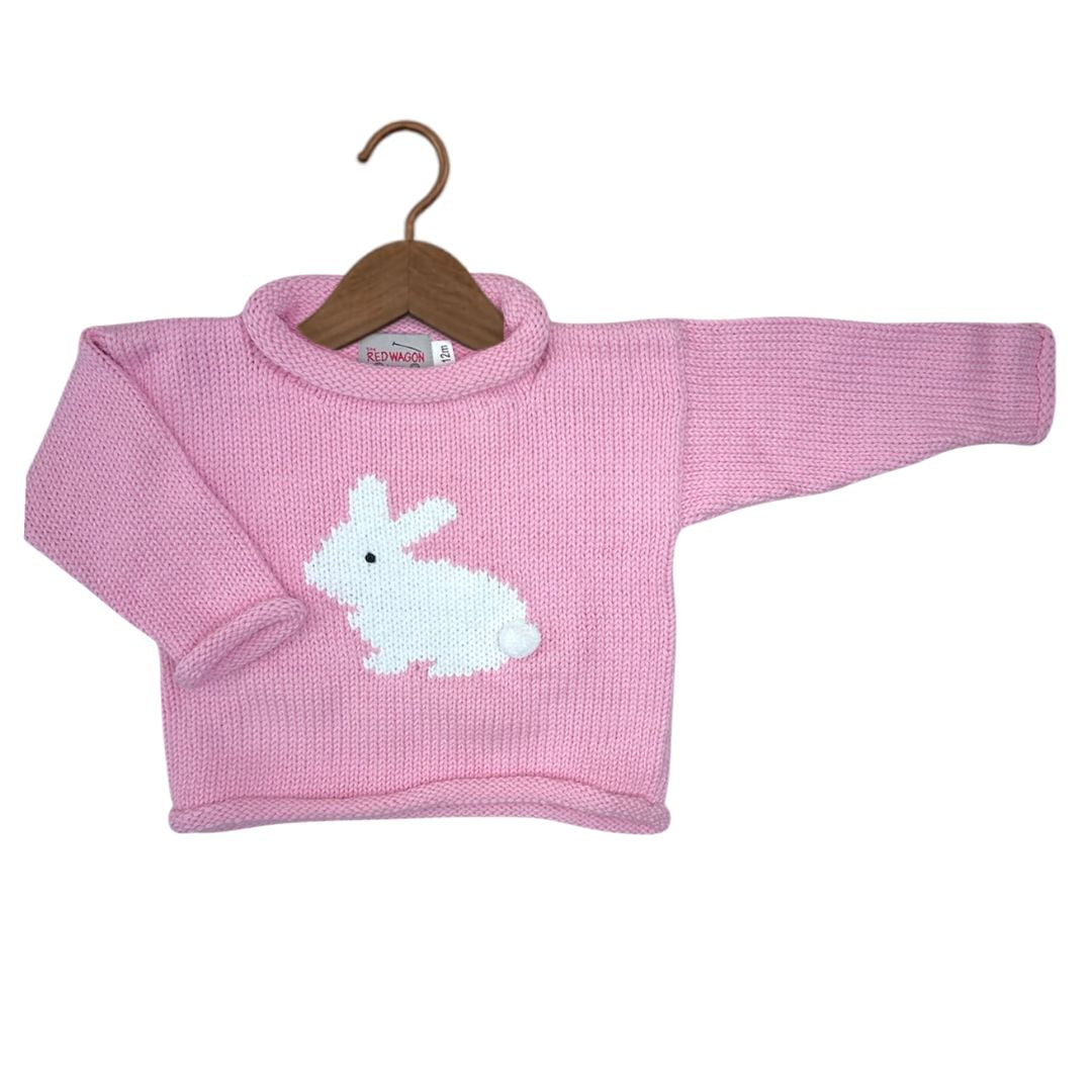 Pink/White Single Bunny Roll Neck Sweater
