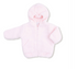 A light pink fuzzy hooded zip-up jacket for a baby or toddler, shown flat against a white background.